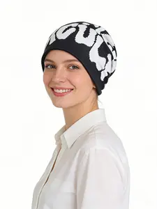 Fashionable Printed Pattern Pullover Hat, Soft Comfortable Elegant Beanie, Random Print Face Shape Decoration, All Seasons Casual Style