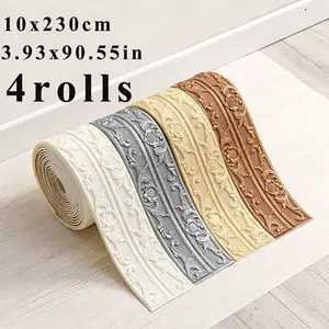 4 Rolls Thick 3D European Pattern Self-Adhesive Wallpaper, Corner Line Decorative Border, Home Renovation, Peel and Stick