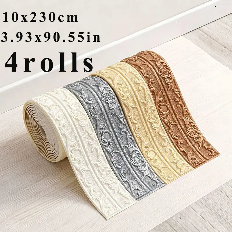 4 Rolls Thick 3D European Pattern Self-Adhesive Wallpaper, Prepasted Wallpaper, Corner Line Decorative Border, Home Renovation, Accent Wall Peel and Stick