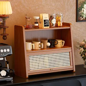 Vintage Woven Storage Rack, 3-Layer Ladder Shelf, Cup Holder, Kitchen Organizer, Desktop Cabinet, Home Decor, Living Room, Bedroom, Display Riser