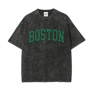 Boston Collegiate Arch Graphic Tee Green Varsity Style Vintage Acid Wash Short Sleeve T-Shirt Casual Game Day Sports Fan Top Retro Streetwear Clothes