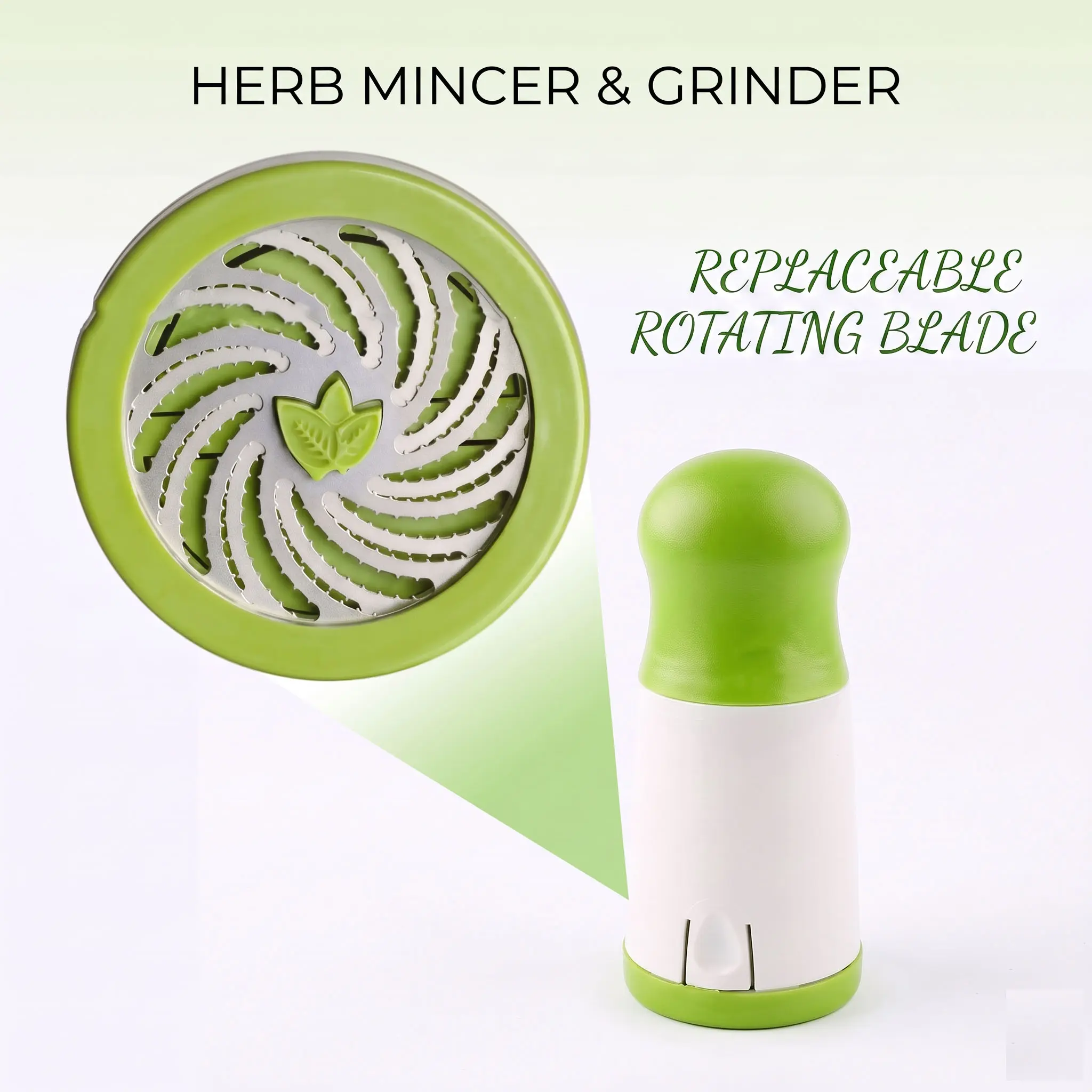 Manual Herb Chopper, Rotary Herb Mincer with Stainless Steel Blade, Garlic Cilantro Parsley Cutter & Grinder for Quick Food Preparation, Essential Kitchen Gadget