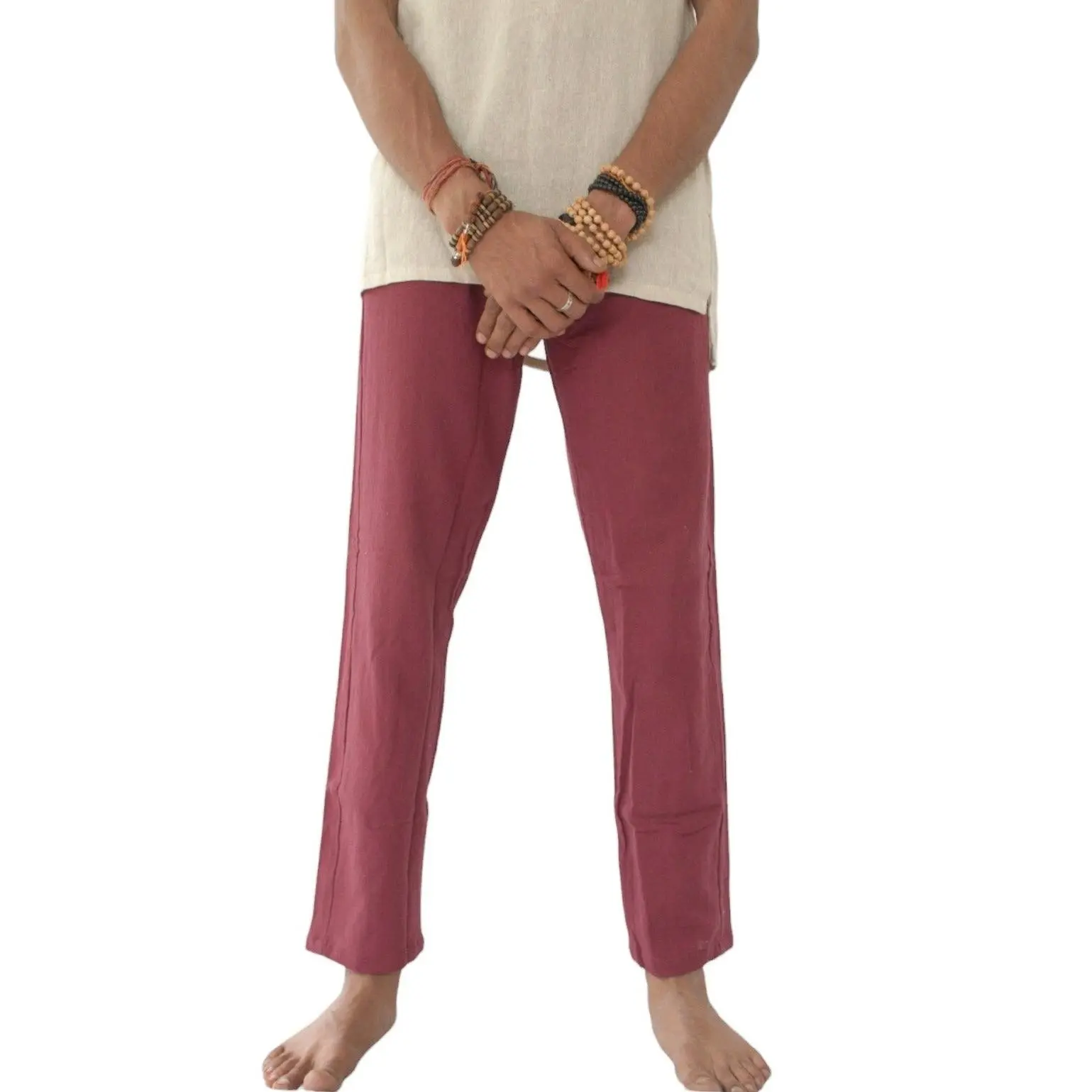 Organic Cotton Free Size Trousers Maroon - Unisex Casual Bohemian Chic Pants for Summer Wear Earth Tones Sustainable Fashion