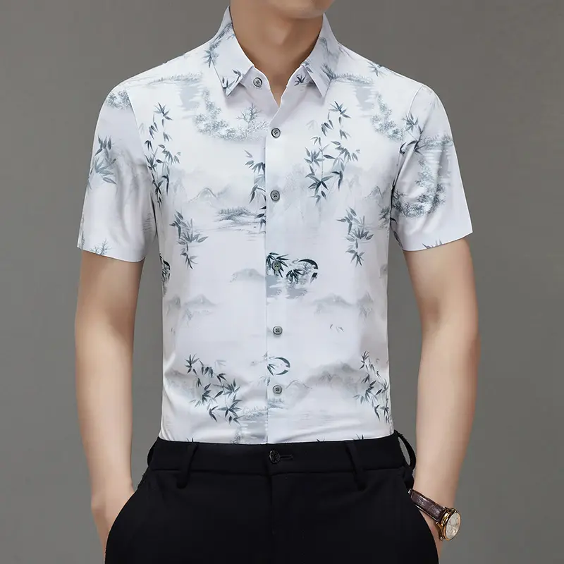 Men's short-sleeve shirt, gentleman's summer short-sleeve mulberry silk shirt, ice-feel seamless non-iron technology shirt, men's short-sleeve shirt