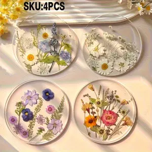Acrylic Floral Pattern Placemat Cup Mats Coasters Set of 4, Heat Resistant Table Decor, Perfect for Weddings, Birthdays, Mother's Day, Home Party Protection