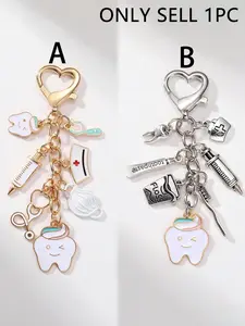 Alloy Keychain with Toothbrush, Syringe, Nurse Hat Design, Cute Cartoon Pattern, Perfect Gift for Dentists, Nurses, Medical Workers