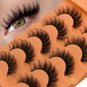 GROINNEYA 5 Pairs Fluffy Eyelashes 8D Voluminous Eyelashes False Lashes Russian Strip Lashes Extensions Thick Soft Curly Fake Lashes Makeup, Longer Looking Eyelashes, Cosmetic Kit, Eyelash Extensions Set