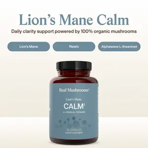 Real Mushrooms Lion's Mane CALM Capsules | Organic Lions Mane, Reishi, L-Theanine | Relaxation Support | 90 Capsules | 45 Servings