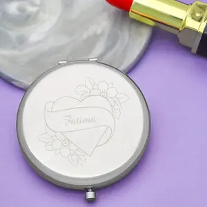 Custom Name Personalized Compact Mirror with a Easy Floral Design, Featuring Ribbons And Hearts. Ideal for Boys And Girls, This Folding Pocket Makeup Mirror Makes a Great Graduation Gift for Sisters, Friends, Or for Parties, Birthdays, Mother's Day Gifts