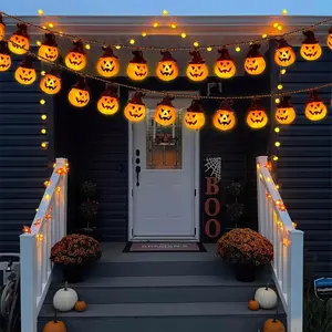 Halloween Pumpkin String Lights Orange 10 Lights with 2 Spare Batteries USB Operated Festive Mood Indoor Outdoor Party Garden Bedroom Camper Decor Pumpkin Pattern