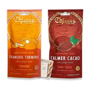 Chimes Adaptogen Ginger Chews Variety Pack of 2, Tranquil Turmeric and Calmer Cacao, 5 oz total Ginger, Ashwagandha, Reishi, Turmeric, Curcumin, Theobromine, Adaptogenic, Gluten Free, Vegan, Non GMO