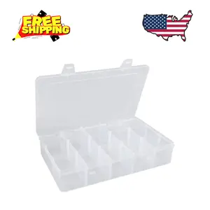 Plastic Organizer Box with Dividers - Bead Organizer, 15 Large Grids, Clear Snack Box Container