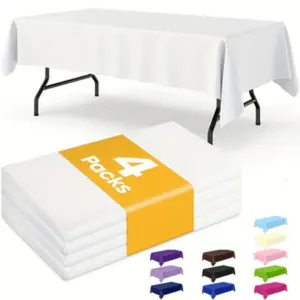 Plastic Table Cloth Rectangle Table 4 Pack, 54''×108'' Tablecloth for 6ft Tables, TableCover for Disposable Use, Table Cover for Holiday Party, Gathering, Weddings, Picnics, Camping