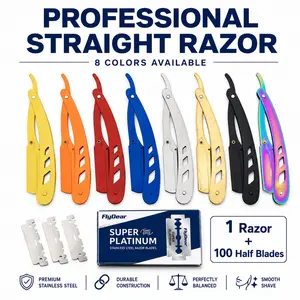 Professional Straight Razor for Men, Barber Edge Manual Shaver with 100 Replaceable Blades, Stainless Steel Beard Shaving Razor, Reusable Grooming Tool Kit, Easy Blade Replacement, Smooth Shave for Men head body
