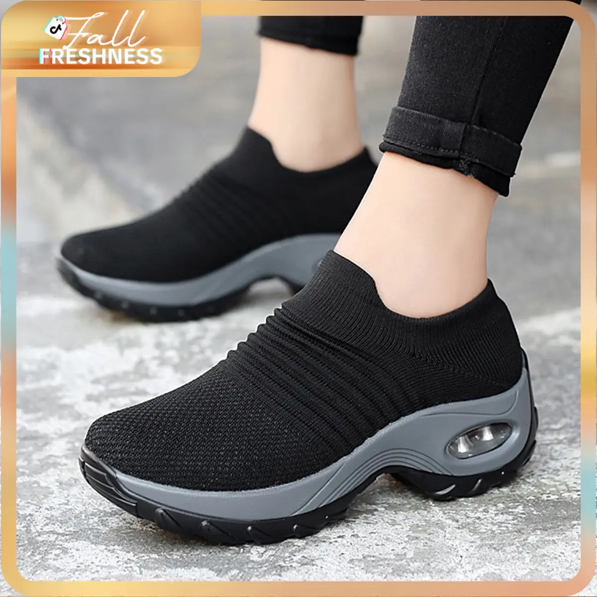Sosenfer Women's Breathable Knit Chunky Sneakers, Casual Slip On Outdoor Shoes, Comfortable Low Top Air Cushion Shoes.1839/1862 #dealsforyoudays