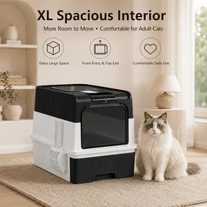 Cat Litter Box,Cat Litter Box Enclosed with Lid,Litter Box with Lid,Front Entry Top Exit Kitty LitterBox,Cat Litter Box with Drawer, Large Box for Cats, Enclosed Kitty Litter Box with Litter Scooper, Odor-Urine-Proof,Easy Rinse Cleaning