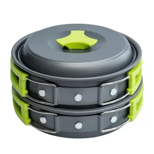 Camping Cookware Mess Kit for Backpacking Gear - 10-Piece Anodized Aluminum Nonstick Pot & Pan Set - Portable Stove Compatible - Easy Clean & Store - Ideal Camping Kitchen Equipment