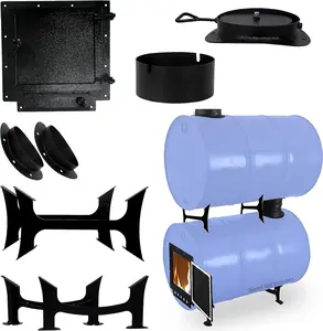 Heavy Duty Steel Double Barrel Stove Kit For 30-55 Gal Drums With Stove Door - Ideal For Workshop Or Garage In Winters