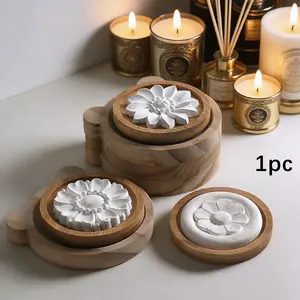 2-Piece Set Bamboo Base + Gypsum Flower Handmade Essential Oil Diffuser, Reusable Passive Round Scented Desk Decor, Creative Gift for Small Spaces, Aromatherapy Diffuser, Fragrance Oil Diffuser