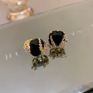 Square Black Earrings with Hypoallergenic Posts