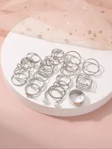 Fashionable Elegant Vintage Design Rings Set, Stacking Ring Set, Dainty Stackable Rings, Elegant Casual Ring, Heart Butterfly Flower Leaf Rhinestone Bling Jewelry for Women, Party Dating Gift, Stackable Finger Rings