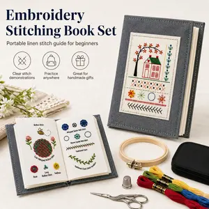 Embroidery Stitching Book Set, DIY Hand Embroidery Practice Sampler, Linen Stitch Learning Manual with Clear Stitch Demonstrations, Portable Needlework Guide for Beginners, Sewing Craft Lovers, Handmade Gifts & Home Decor Projects