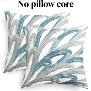 CaliTime Throw Pillow Cases Pack of 2 Cozy Fleece Two-Tone Abstract Feather Decorative Cushion Covers for Couch Bed Sofa Farmhouse Decoration 16 X 16 Inches Smoke Blue Grey