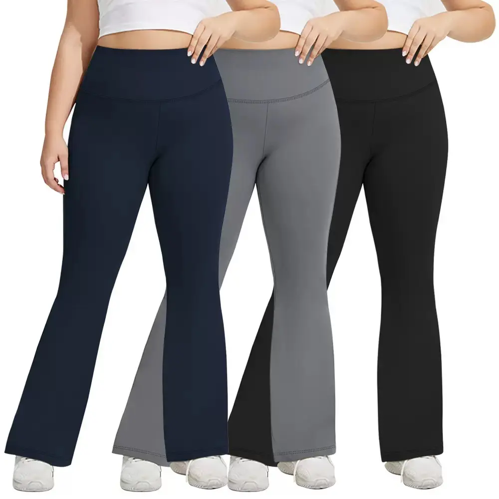 3 Pack Plus Size Flare Leggings for Women, Seamless High Waist Crossover Yoga Pants with Tummy Control, Stretchy Fitness Pants, Flared Yoga Bottoms