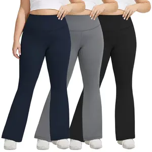 3 Pack Plus Flare Leggings for Women Crossover Yoga Pants with Tummy Control High-Waisted and Wide Leg