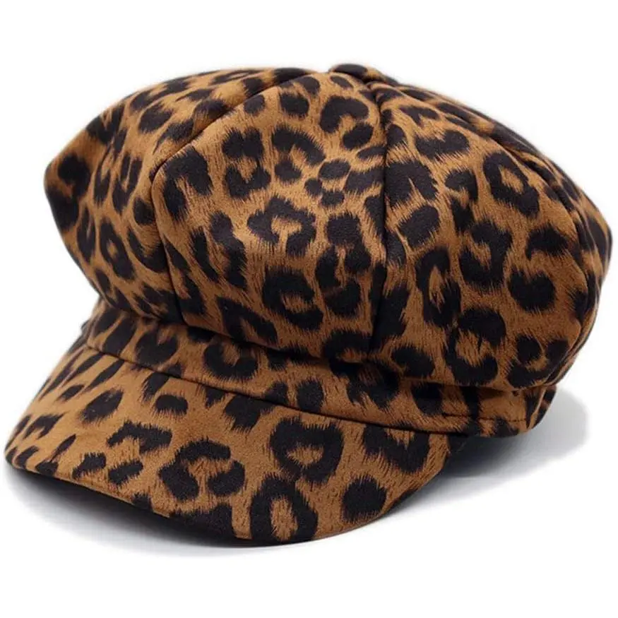Women\'s Leopard Print Beret Hat Retro Newsboy Ivy Cap Cabbie Flat Cap Pink Womens Leopard Print Beret Hat Retro Newsboy Ivy Cap Cabbie  main image 3