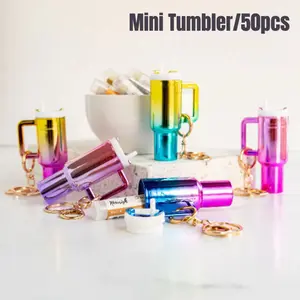 Crafix 50-Pack Gradient Mini Cup Tumbler Keychain，Chapstick Holder Charms, Women's Lipstick Keychain Lanyard for Backpacks,Back to School