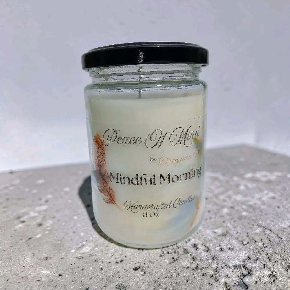 Peace Of Mind Mindful Morning 12oz Scented Handcrafted Soy Candle with Calming Musk Cotton Blossoms Light Citrus & Green Tea Floral Notes for Serene Morning Rituals