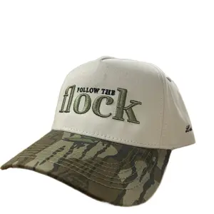 Greenleaf Follow the Flock Greenleaf Cream Hat with Camo Brim and Embroidered Text