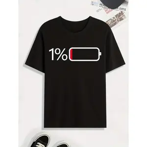 "1% Battery" Low Power Meme Men's T-Shirt | Funny "Low Battery" Relatable Humor Casual Streetwear Aesthetic Tee