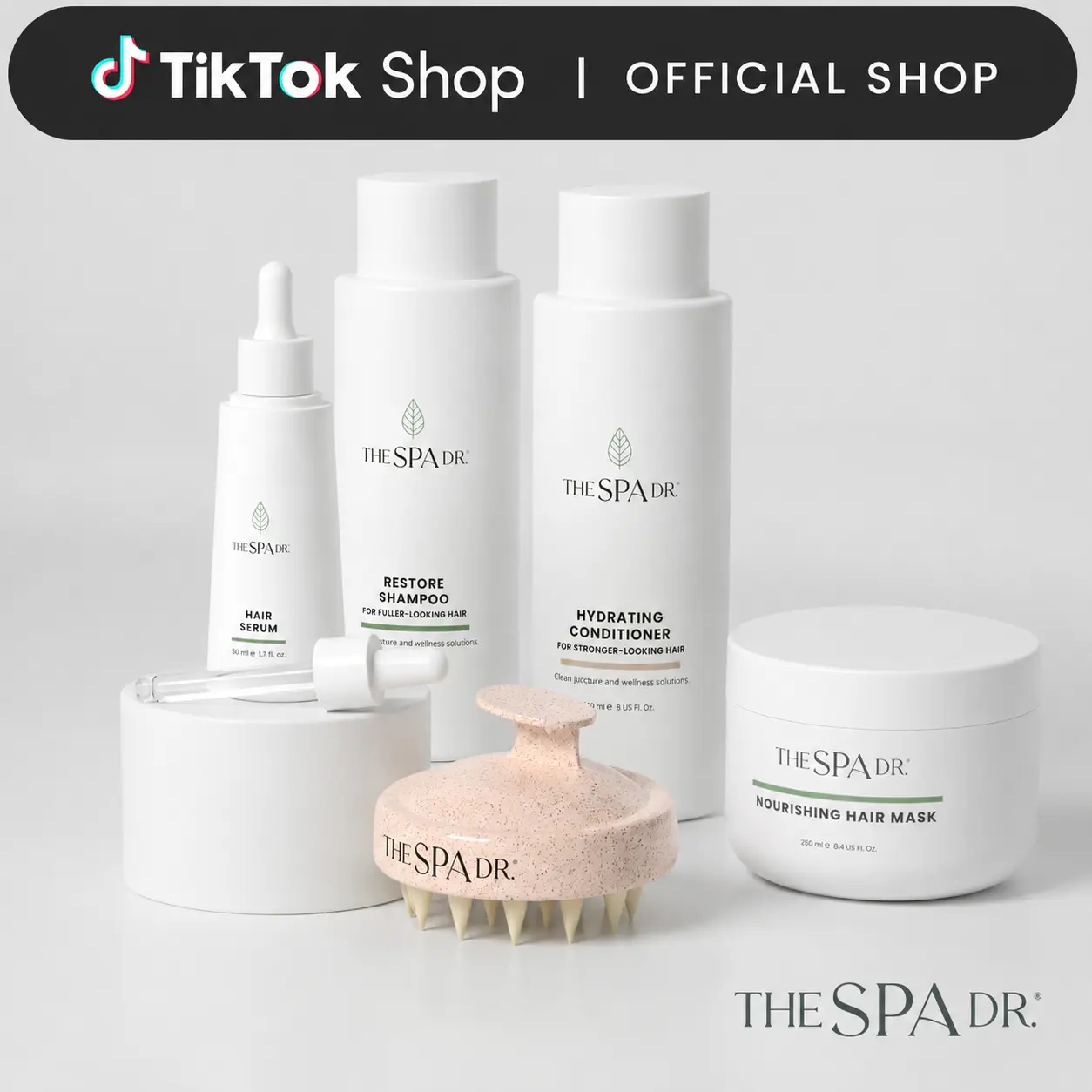 The Spa Dr. Full Haircare System | Hair Serum, Restore Shampoo, Hydrating Conditioner, Scalp Massager and Hair Mask for Fuller-Looking Hair | Toxin-Free, Doctor-Formulated | All Hair Types