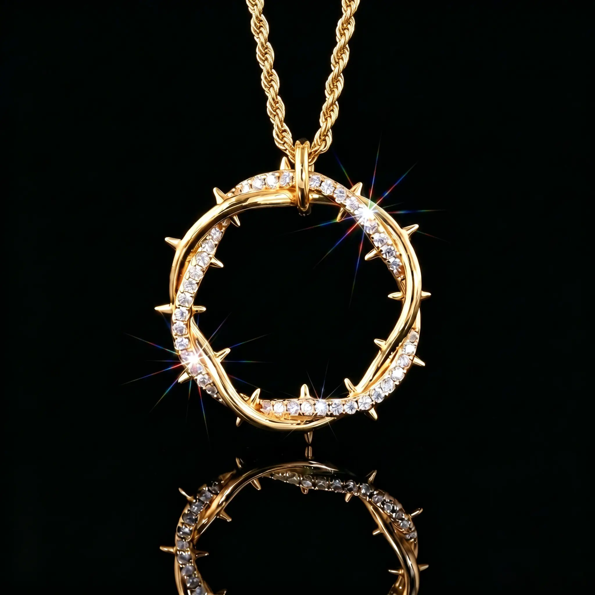 14K Gold Plated Crown of Thorns Necklace for Women Men -Thorn Crown Pendant with Sparkling Cubic Zirconia Delicate Minimalist Jewelry Gift for Her