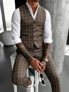 Men's Fashion Casual Slim-Fit Blazer Set, Plain Pattern All-Seasons Suit Jacket and Pants, Stylish Men's Clothing Ensemble