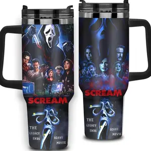 Ghostface Scream Movies 40oz Tumbler With Handle, Movie Scream 40th Anniversary Tumbler 40oz, Movie Lover Gift