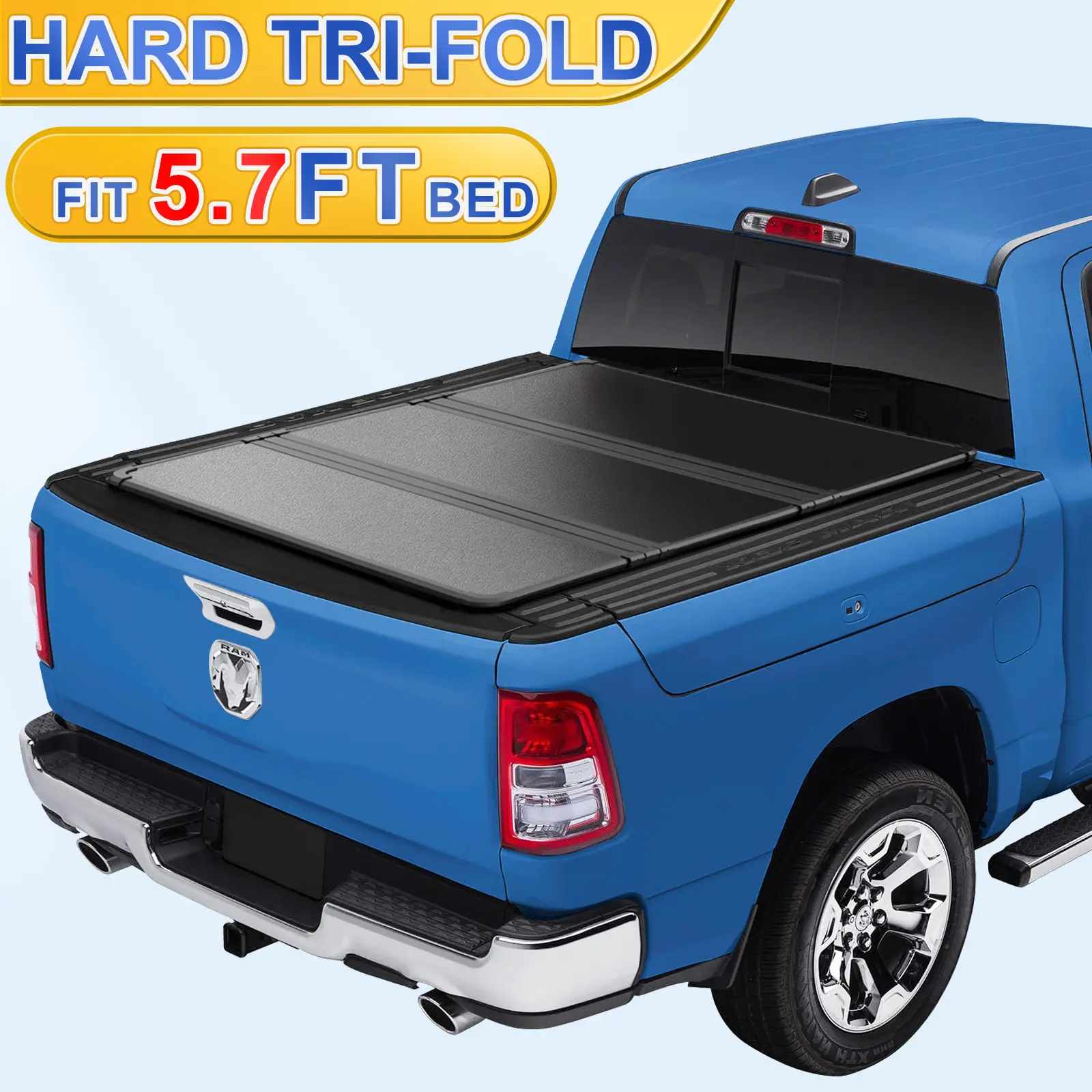 TonnePlus FRP Hard Tri-Fold Truck Bed Tonneau Cover Compatible with 2009-2026 Ram 1500 with RamBox ; Lightning | 5.7FT (67.4") Bed |