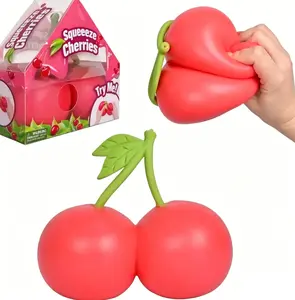 Giant Sweet Cherry Stress Relieving Tool, 5.5-Inch Soft Fruit, Squeezable Stress Ball Toy,Tactile Sensory Toy, Desktop Accessory
