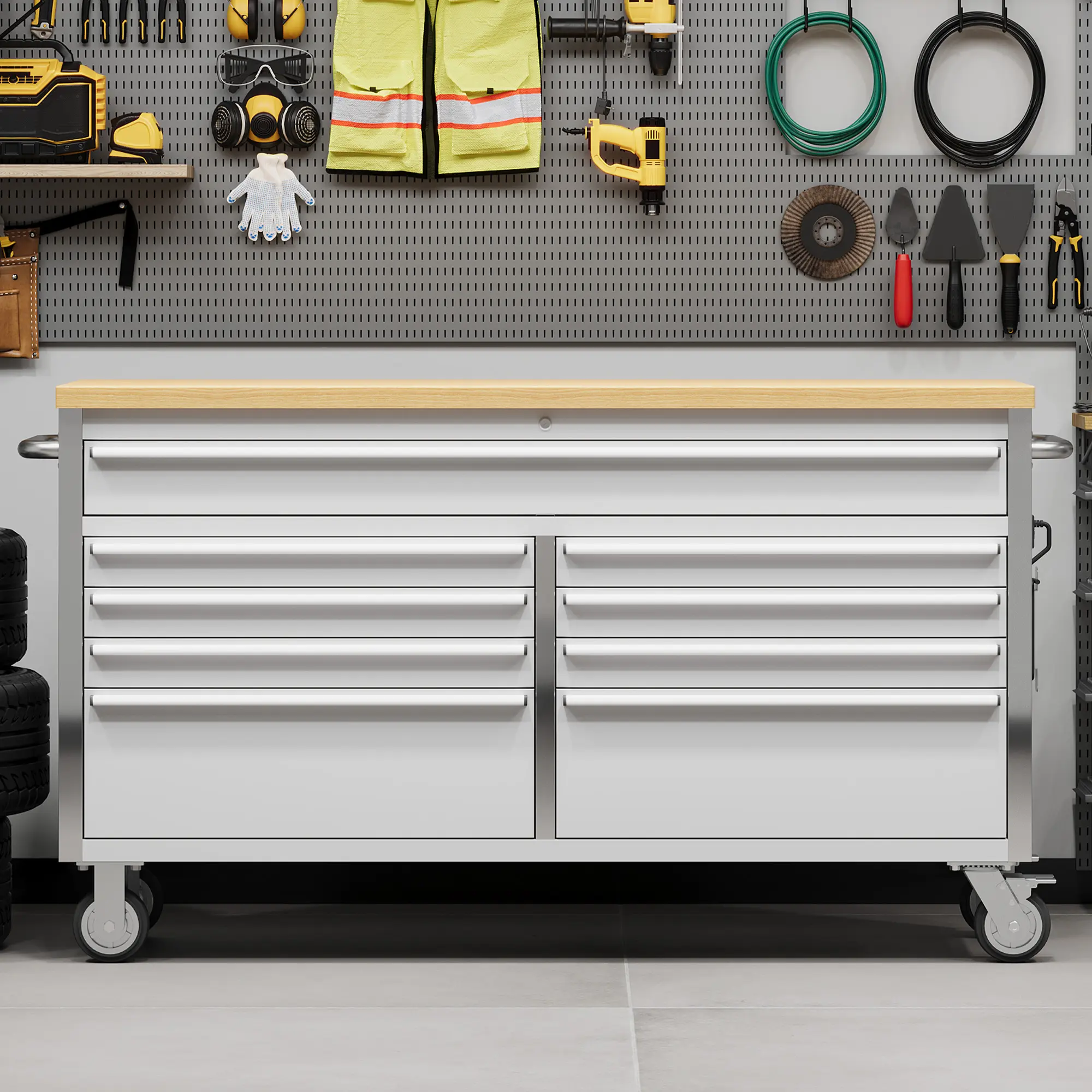 61" Heavy‑Duty Rolling 9‑Drawer Professional Tool Chest – Mobile Tool Cabinet with Lock & Key, Drawer Liners & 6" Casters – For Garage, Workshop & Auto Shop Storage