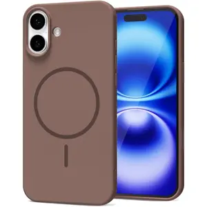 Magnetic Phone Case for iPhone 16 Case Silicone Compatible with MagSafe, Cute Slim Thin Mag Safe Phone Cover for Women, Girly Aesthetic Soft Rubber Gel Mag Safecase, Brown