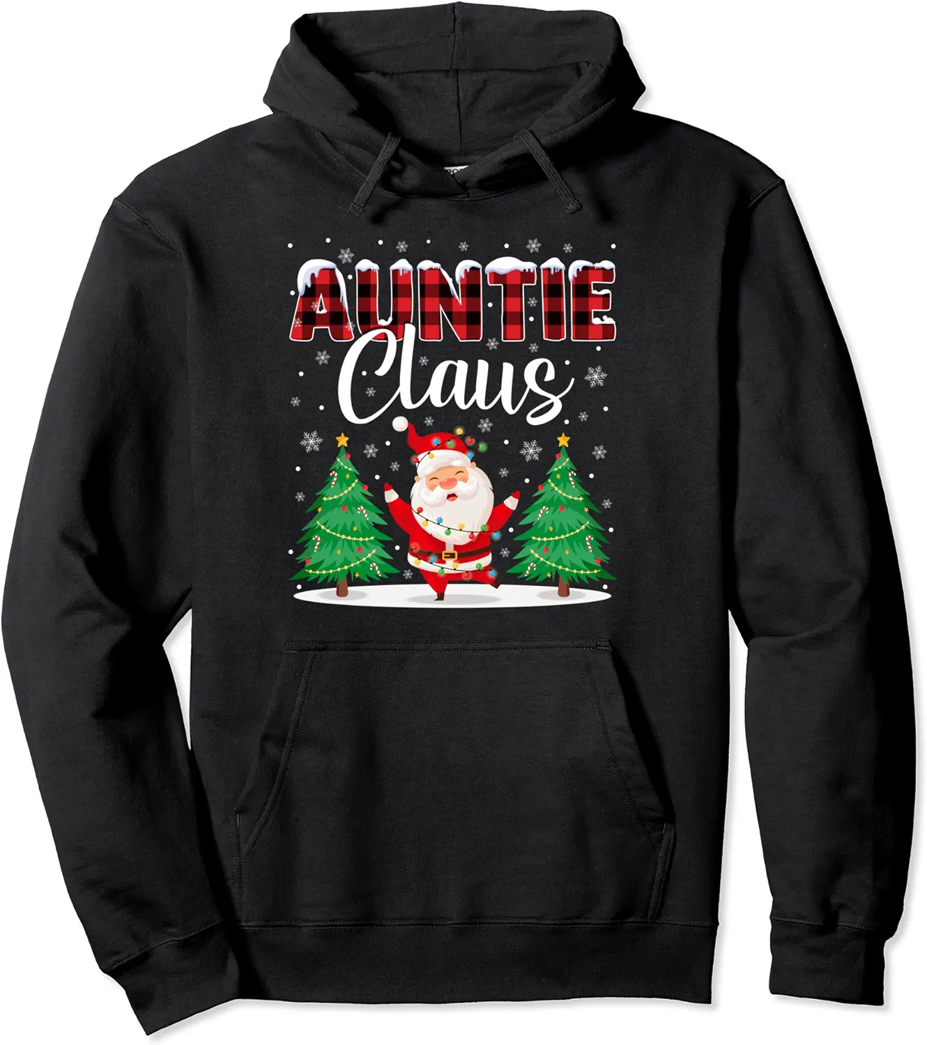 Auntie Claus Christmas Tree lights Red Plaid Santa Pajamas Pullover Hoodie - Griseldatu Shop 36B0CL3PNPRW