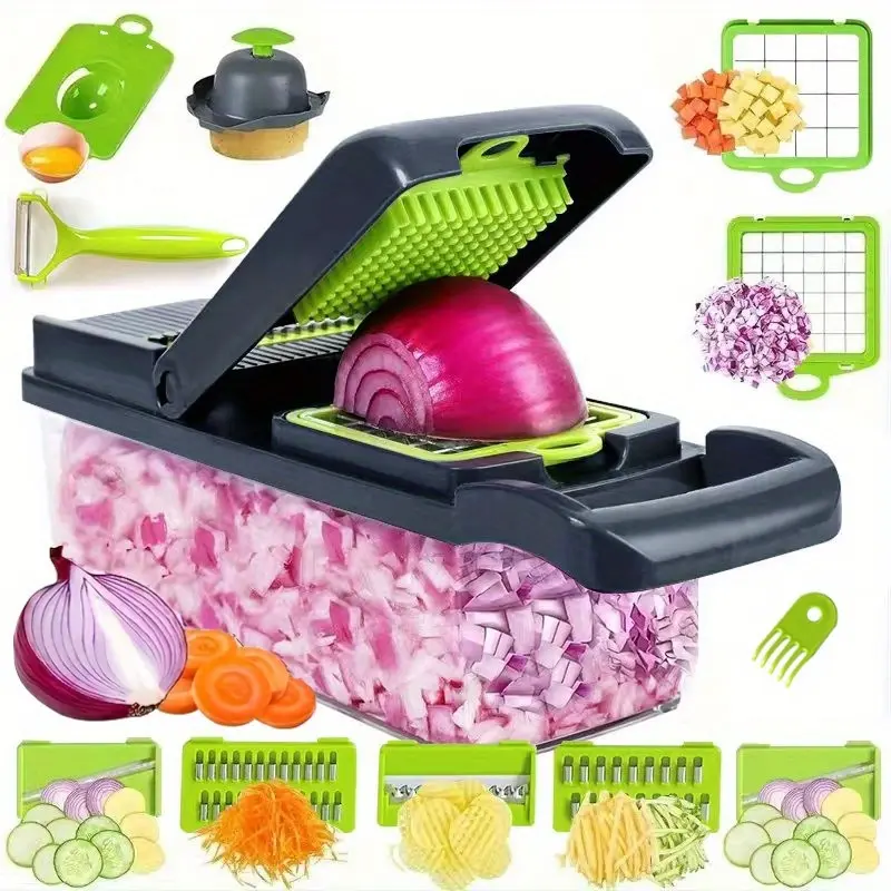 Manual Vegetable Chopper & Fruit Slicer Set - Food Cutting Gadget with Container, Robust Onion Mincer, Potato Shredder - Time-Saving Kitchen Utensil for Home, Dorm - Value Pack for TikTokShopBlackFriday, Christmas Gift