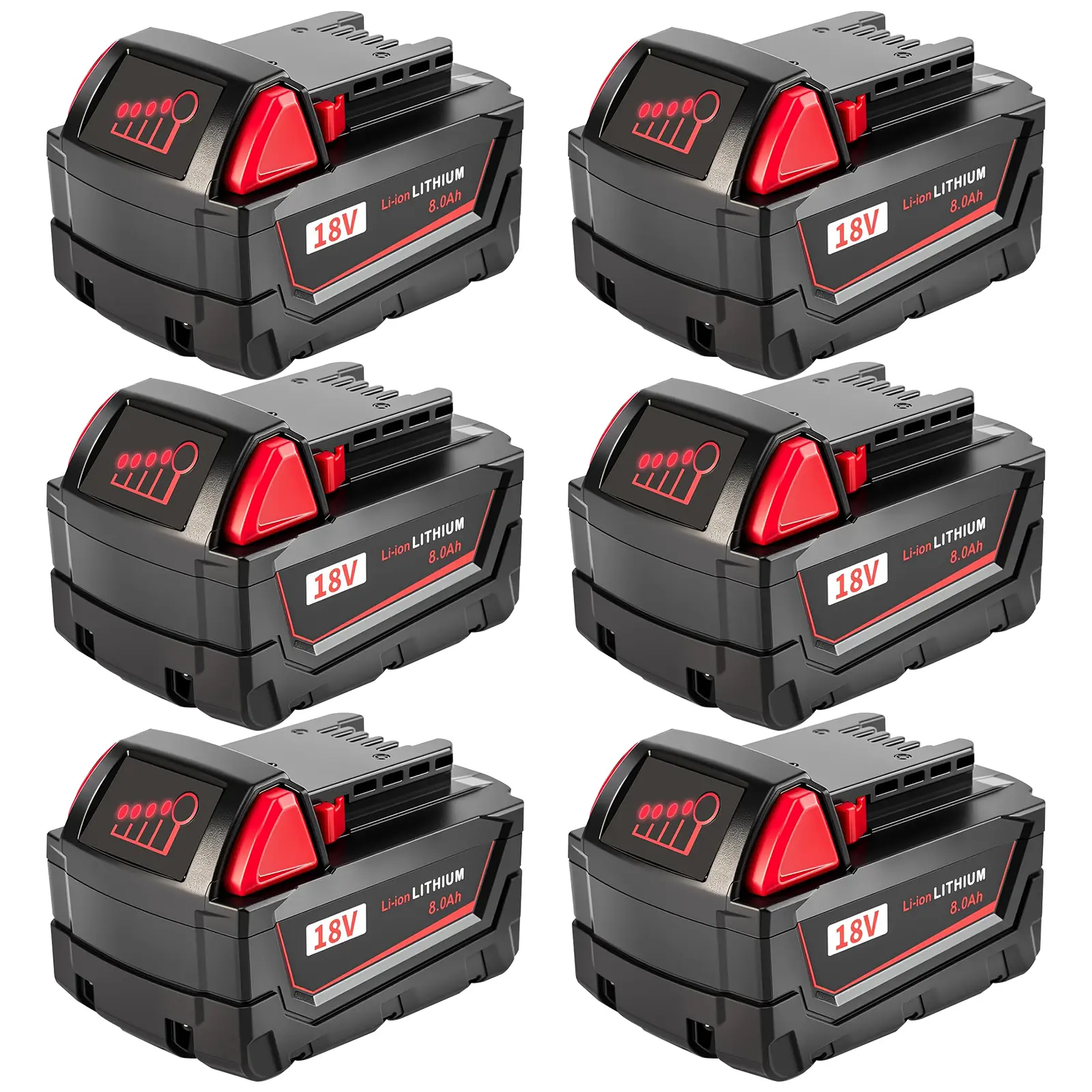 6 Pack  Upgraded Battery Replacement   8.0Ah max Li-Ion  Replacement Batteries Compatible with Milwaukee M18 Battery | 18 Volt Lithium Ion Battery for 48-11-1860 48-11-1850 48-59-1850 2646-22CT 2643-21CT 2641-21CT Cordless Power Tools  lithium-ion