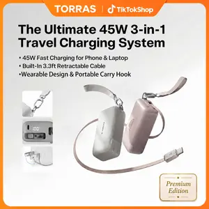 TORRAS PowerGo 3-in-1 GaN Charger Power Bank 45W Fast Charging 10000mAh Portable Battery with 3.3ft Retractable Cable Travel Hook for iPhone iPad MacBook Galaxy - Device, Digital  B