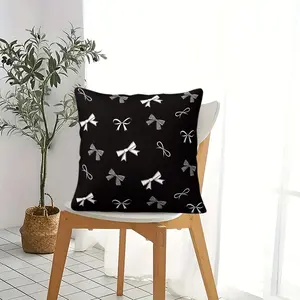 Black White Bow Print Throw Pillow with Core, Coquette Minimalist Ribbon Pattern Cushion Accent Pillow, Includes Pillow Core for Bedroom & Living Room Decor, Cute Aesthetic Home Gift for Girls Teens