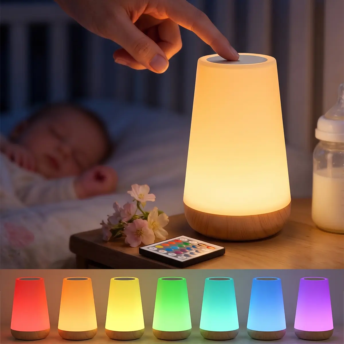 Touch Control LED Bedside Night Light, 13 RGB Colors & 5-Level Dimmable Portable Table Lamp, USB Rechargeable Desk Lamp with Smart Timer, Eye-Caring Sleep Light for Baby Kids Bedroom, Aesthetic Room Decor, Valentine Day Birthday & Christmas Gifts