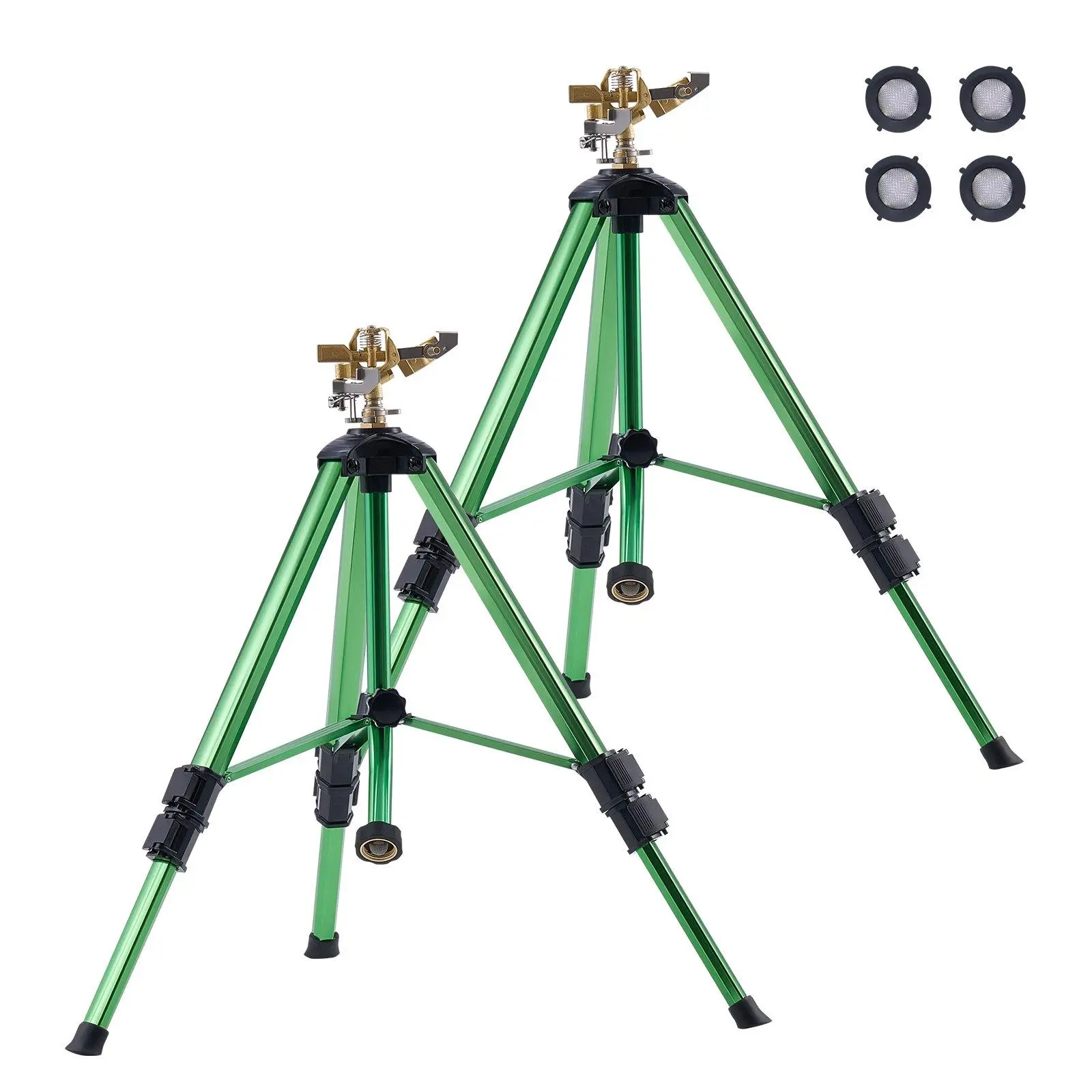 【summerfinds】VEVOR Impact Sprinkler on Tripod Base, 2 Packs, Heavy Duty Tripod Sprinklers with Brass Head & 3/4" NH Connector, 360 Degree Large Area Irrigation Sprinkler, Adjustable Heights Sprinkler for Yard Garden Outdoor