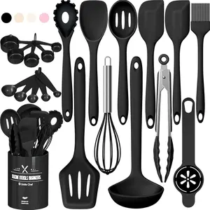 Umite Chef 22-Piece Silicone Cooking Utensils Set，Heat Resistant & Dishwasher Safe Kitchen Tools, Black Non-Scratch Spatula Set for Nonstick Cookware (Black)